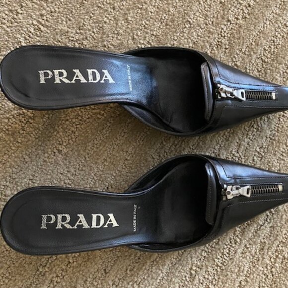 Prada Black Leather Mules with Zippered Toe - Picture 4 of 4